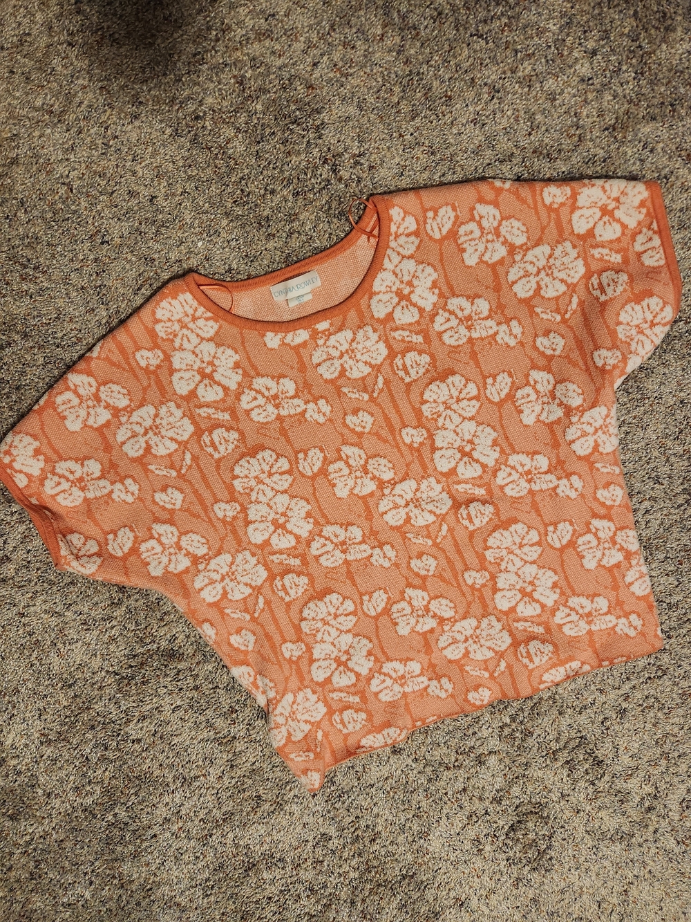 Cynthia Rowley Orange Floral Knit Short Sleeve Top